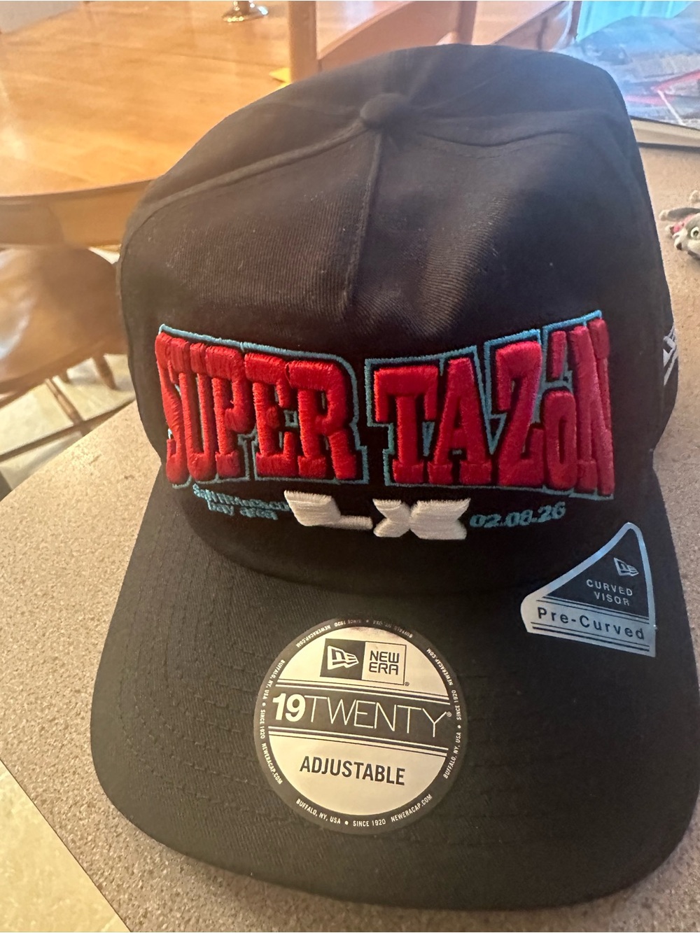 New Bad Bunny Super Bowl Era Black Cap with Red & Blue 'SUPER TAZÓN' Embroidery